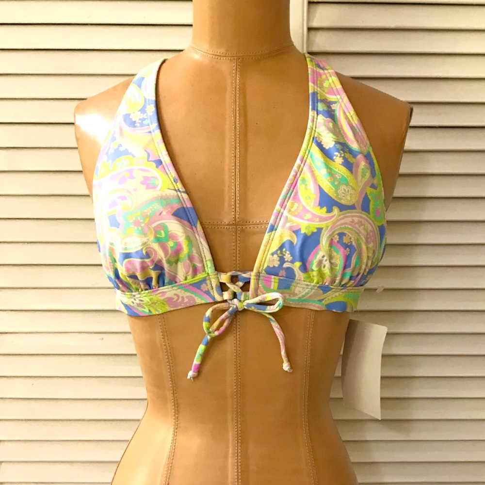 🆕 California Sunshine Swim Top Womens Large Pastel Paisley Halter Criss Cross